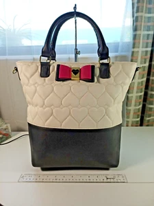 Betsey Johnson Large Black White Tote Purse Quilted PVC Gold Hardware - Picture 1 of 15