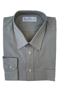 Vintage M&S Shirt Mens 16.5" St Michael Black Cream Striped Easy Care NEW - Picture 1 of 9