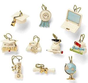 Lenox Graduation Mini Ornaments 10 PC. Diploma/Graduation Cap (No Tree) New - Picture 1 of 2