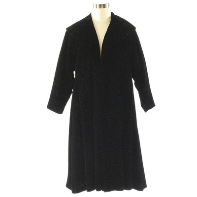 50s Vintage Black Velvet Opera Coat Womens L Swing Evening Shawl Collar 12 - Image 1 of 4