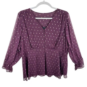Blusa Lane Bryant Vino Dorado Cuello en V Forrada Ligera Fluida 1/2 Botón Talla 26 - Imagen 1 de 10