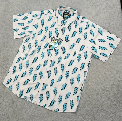 Dixxon Shirt Mens XL Gray Blue Lightning Bolt Button Up Voltage Party - Image 1 of 4