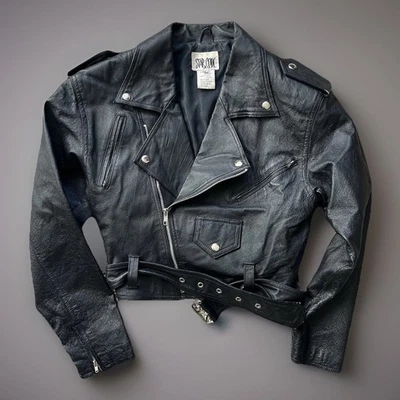 VINTAGE Star Cody Women's Small Cropped Motorcycle Jacket Biker Leather - Image 1 of 4