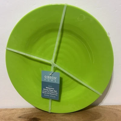 Gibson Home Set Of 4 Bright Kiwi Green Melamine Dinner Plates 10.75” NEW - Image 1 of 4