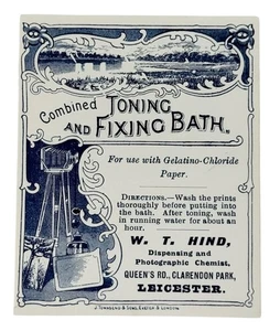 VICTORIAN JAR LABLE FOR PHOTOGRAPHIC FIXATIVE, W.T. HIND, LEICESTER, ENGLAND - Picture 1 of 3