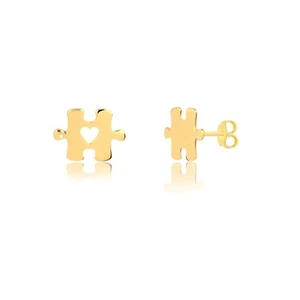 14k Gold Puzzle Piece Stud Earrings Dainty Everyday Gift - Picture 1 of 7
