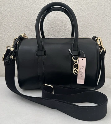 Nuevo con etiquetas Victoria's Secret Legend Mini Bolso de Lona Bolso de Hombro de Cuero $70 Negro Foto 1 de 4