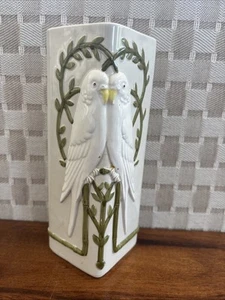 Enesco Vintage Palm Beach Regency Love Bird Vase 8” Tall - Picture 1 of 7