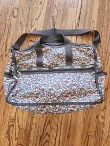 LeSportsac Brown Large Travel Weekender Tote w Multicolor Flowers - Picture 1 of 8