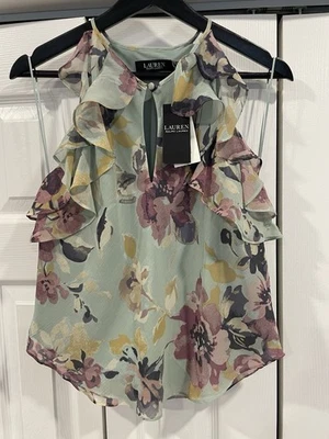 Blusa sin mangas floral para mujer Lauren Ralph Lauren, talla 2, nueva, nueva con etiquetas Foto 1 de 4