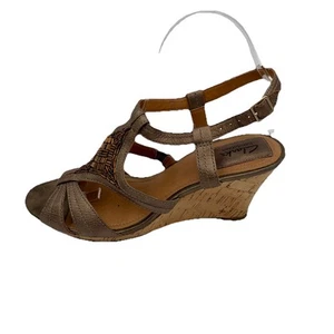 Clarks Bendables sz 8 Bronze Leather Beaded Cork Wedge Sandals Dressy Strappy - Picture 1 of 10