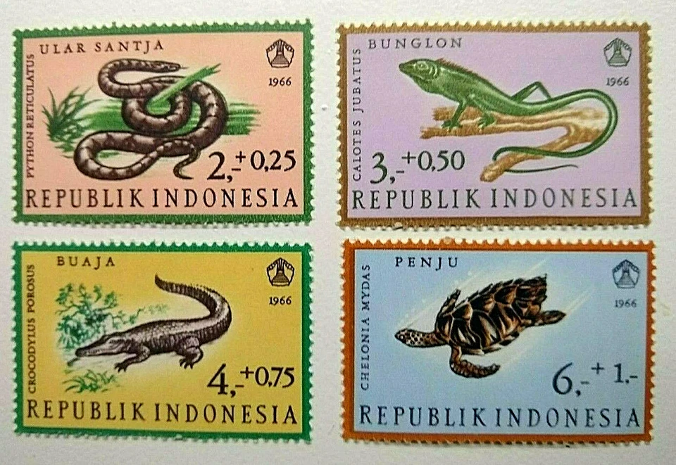 🟪 INDONESIA - 1966 - JUEGO COMPLETO DE REPTILES - COMO NUEVO LIGERAMENTE BISAGRAS  Foto 1 de 1