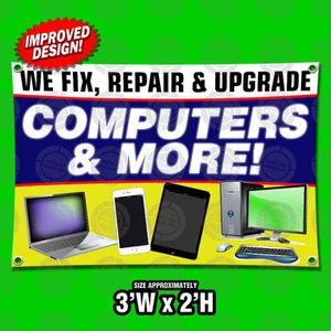 3'x2' REPARAMOS REPARACIONES UPGRADE COMPUTADORAS Banner Mostrar Señal Virus iPhone Tablet PC - Imagen 1 de 7