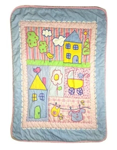 Vtg GERBER Baby Girl Rare Crib Comforter Flowers House Stroller Bird Blanket HTF - Picture 1 of 8