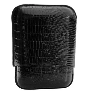 MARTIN WESS LIZARD BLACK COWHIDE/ GOATSKIN LEATHER 3 SHORT ROBUSTO CIGAR CASE - Picture 1 of 3