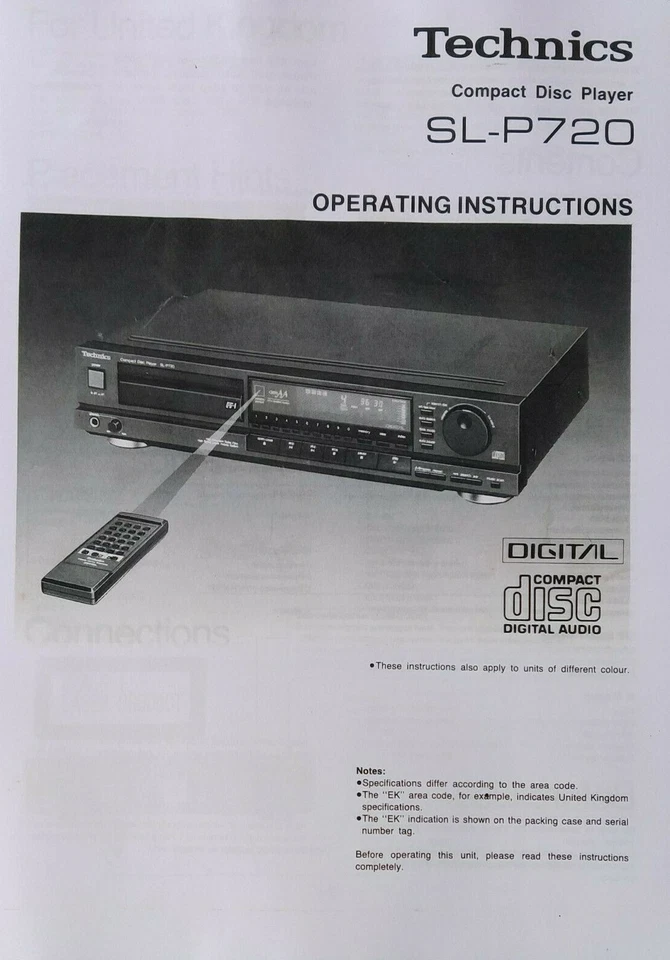 Technics SL-P720 Compact Disc CD Player - Operating Instructions - USER MANUAL - Image 1 of 1