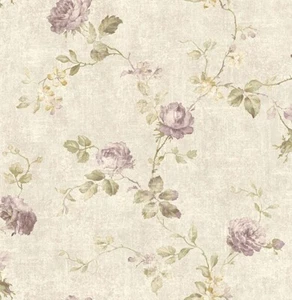 Roses on a Floral Vine Wallpaper in Purples, Greens, Gold by Wallquest DM21109 - Picture 1 of 1
