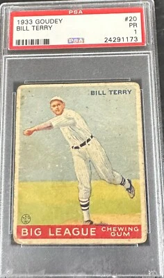 1933 Goudey #20 BILL TERRY PSA 1 Conjunto Break - Imagem 1 de 2