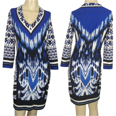 Vestido Roberto Cavalli Manga 3/4" Negro Azul Blanco Funda Arte Moderno Talla 42 Talla 10 Foto 1 de 4