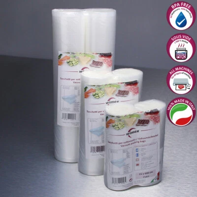 Sacchetti sottovuoto alimenti (2 rotoli). 2 MISURE. BPA Free/Made in Italy
