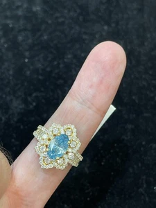 3.36 Ct Oval Cut Fancy Vivid Blue Diamond Halo Engagement Ring 18K Yellow Gold - Picture 1 of 5