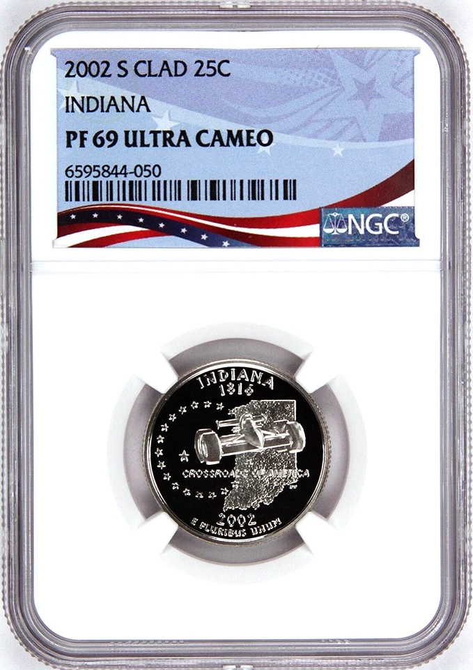 2002-S Proof State Quarter, Indiana,  PF69 Ultra Cameo NGC, Patriotic Label - Image 1 of 4