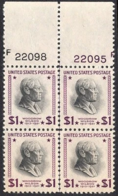 #832 VF MNH OG--$1 WILSON PB-TOP PLATE BLOCK of 4 (REM 832-A) - Image 1 of 2