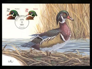 US FDC #2484+2485 Fleetwood Maximum Card 1991 Columbus OH Wood Duck - Picture 1 of 2