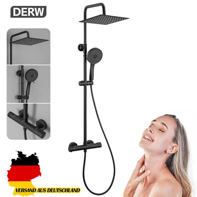 Duschset Duschsystem Verstellbare Duschstange Runder Duschkopf Edelstahl - Black - Bild 1 von 4