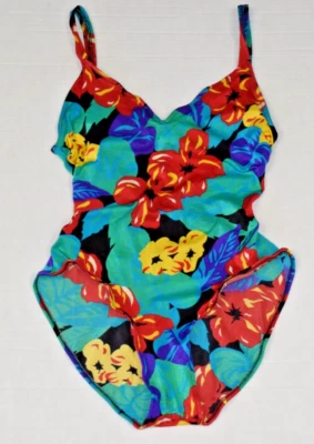 Maiô Vintage Rose Marie Reid Tamanho 12 Anos 70 Vibrante Floral Tropical Feito nos EUA - Imagem 1 de 4