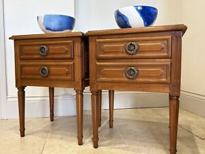 Pair Vintage Carved French 2 Drawers Bedside Tables Cabinets Fluted Legs