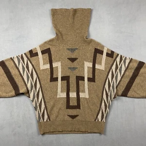 Poncho Suéter Lauren Ralph Lauren Para Mujer Grande Marrón Geométrico Azteca Capucha Cuello - Imagen 1 de 11