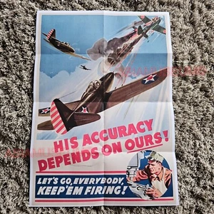 1944 WW2 US AIRPLANE KEEP THEM FIRING AIR FLAG VINTAGE WAR PROPAGANDA POSTER E86 - Picture 1 of 11