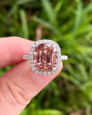 Alianza Cojín 5,59 quilates Turmalina Rosa Natural y Diamantes Oro Blanco 14K 6 Foto 1 de 4