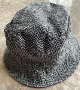 Sombrero cubo de lana vintage sin marca para hombre S/M escocés carbón espiga - Imagen 1 de 3