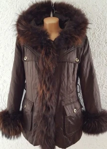 DAMEN DAUNEN MANTEL WINTER JACKE ECHTER PELZ KAPUZE GRAU - GR 36 - Bild 1 von 13