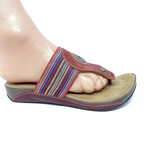 Women's Thong Sandal Spring Step Yasmin Flip Flops Red Southwestern Sz 38 US 7 M - Picture 1 of 10