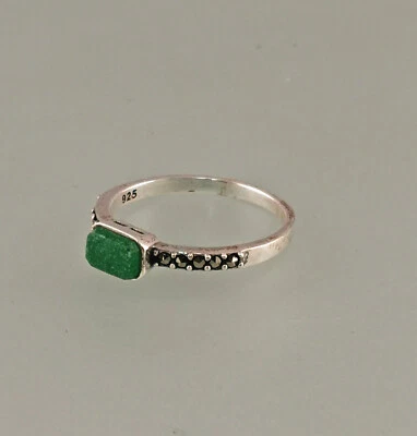 9923272 Anello In Giada Verde Con Marcassite In Argento 925 Vintage Taglia 56 - Immagine 1 di 4