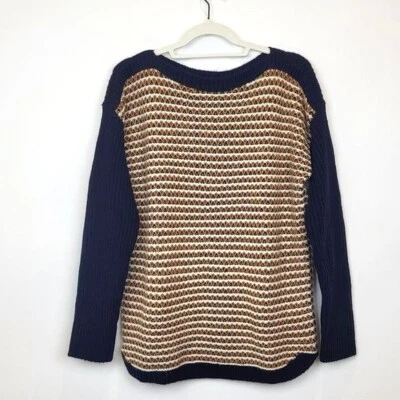 Suéter Tejido Talbots Azul Marino Camel Manga Larga Cuello Barco, Talla Grande, Usado en Excelente Condición Foto 1 de 4