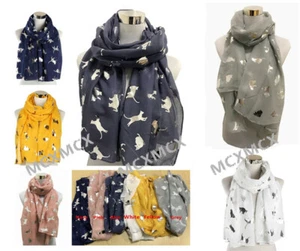 Women Ladies Metallic Foil Silver Big Cat Print Scarf Glitter Fashion Wrap - Picture 1 of 10