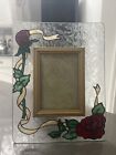 Joan Baker Designs Hand Painted Stained Glass Picture Frame Roses Vintage 1997