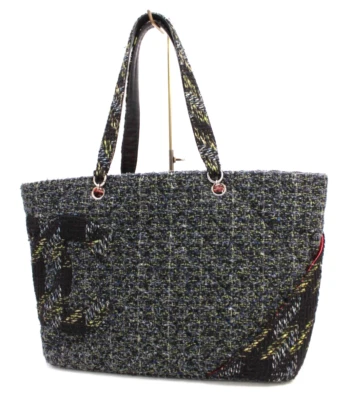 CHANEL Cambon Tote Handbag Shoulder Bag Purse Logo Tweed Black Green Authentic - Image 1 of 4