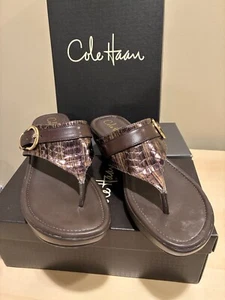 Cole Haan Women's Thong Sandal Sz 11 B Brown Leather Wedge Heel Slip On New - Picture 1 of 9