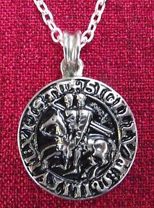 Knights Templar Pendant Order Medieval Knight Seal Silver Plated Pewter Necklace