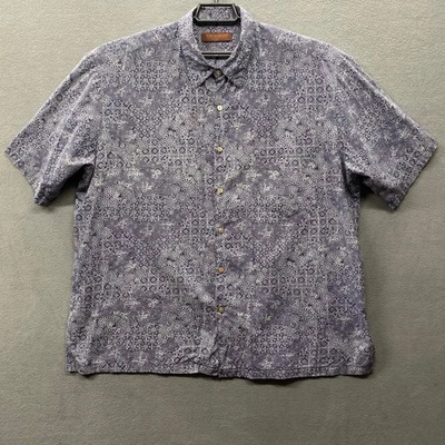 Tori Richard Honolulu Hawaiian Shirt Mens 2XL Blue Geometric Cotton Lawn USA - Image 1 of 4