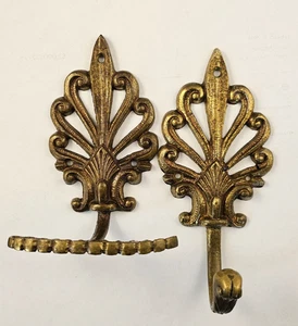 Vintage Brass Bathroom Towel Robe Hook & 4 Slot Toothbrush Holder - Picture 1 of 11