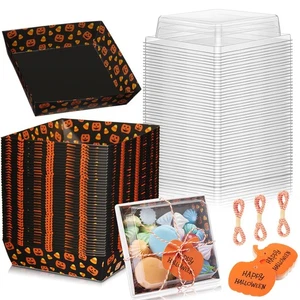 50 Pcs Halloween Pumpkin Candy Corn Charcuterie Boxes with Clear Lids Rope Ca... - Picture 1 of 7