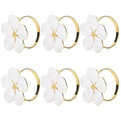 Set 6 anelli tovaglioli porta tovaglioli fiori bianchi fibbie tovaglioli2600 - Immagine 1 di 2
