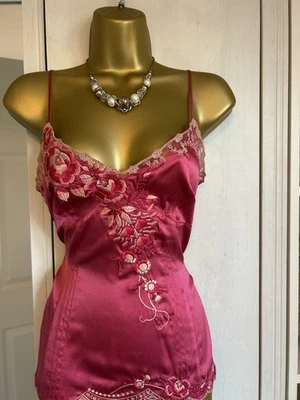 Karen Millen Pink Silk Embroidered Camisole Top UK 14 Vintage Y2K - Image 1 of 4