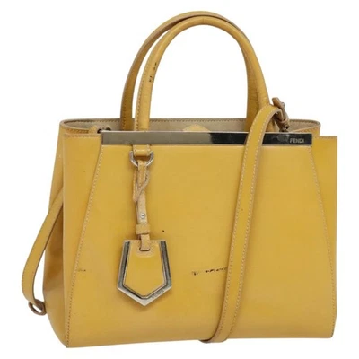 Auténtico bolso de mano FENDI cuero 2 vías amarillo plata bs25136 Foto 1 de 4